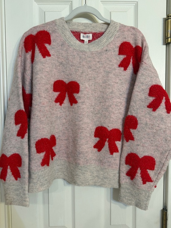BiBi Sweaters - BiBi Pink Sweater with Red Bow Motif